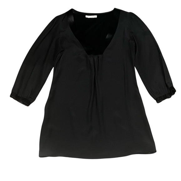 MYNE Size M Black Silk Shirt Dress /w Pockets. - Picture 3 of 8